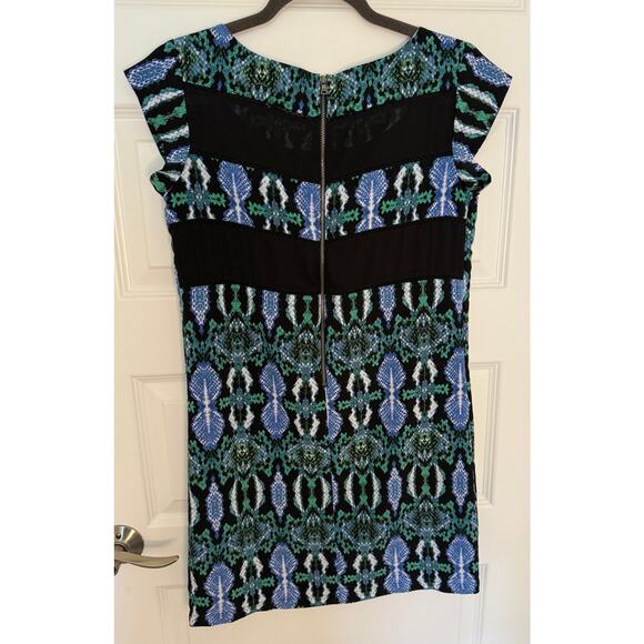 Sam Edelman Snake Print Bodycon Dress Small Green Blue Black Cap Sleeve Zip - Picture 2 of 7